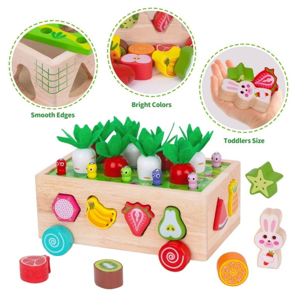 Wooden Fruit & Vegetable Toddler Match Box Puzzle - Green/Red